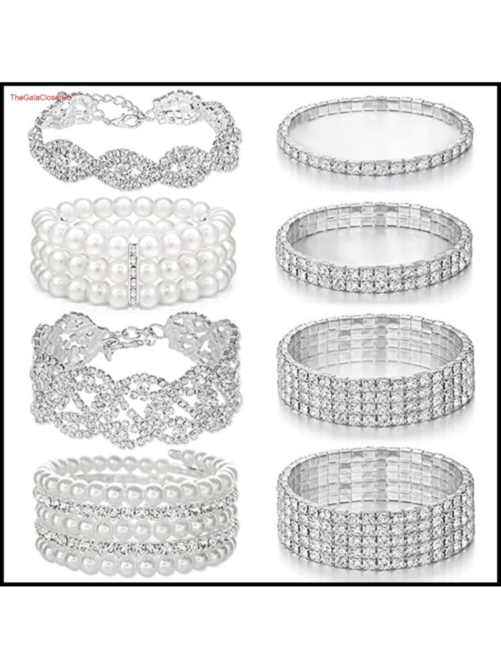Rhinestone Stretch Bracelets Stackable Elastic Multilayer Strand Link Tennis Set